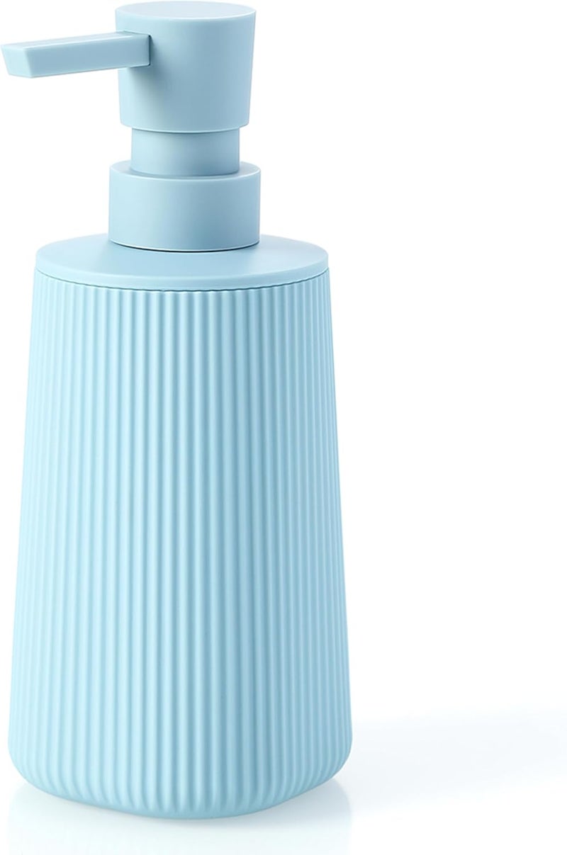 YAUKPH Small Soap Dispenser for Bathroom and Kitchen, Modern Farmhouse Striped Style Plastic Hand Soap Dish Soap Dispenser with Pump Light Blue - Image 1
