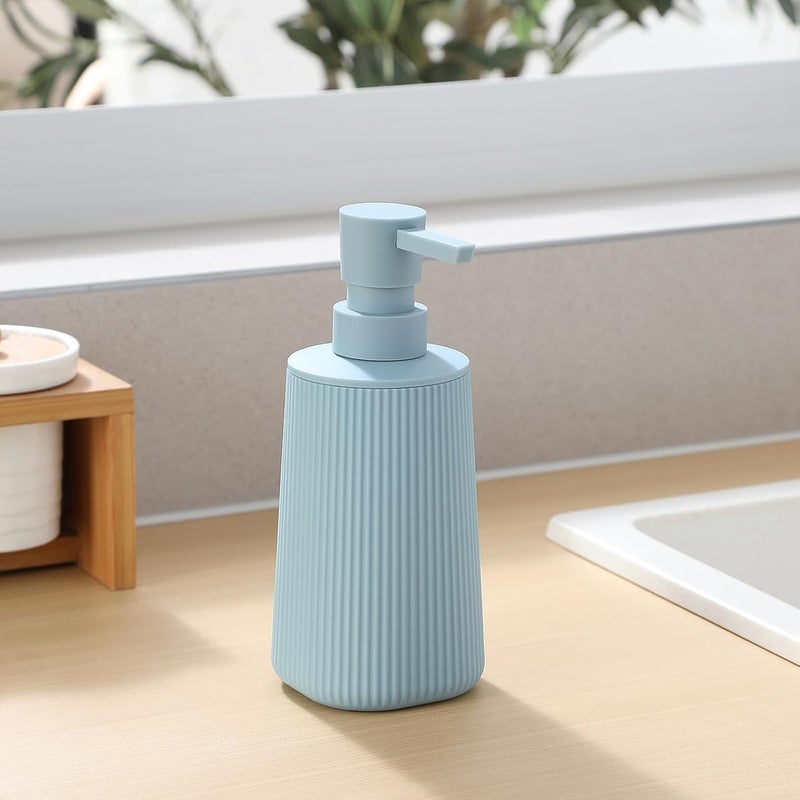 YAUKPH Small Soap Dispenser for Bathroom and Kitchen, Modern Farmhouse Striped Style Plastic Hand Soap Dish Soap Dispenser with Pump Light Blue - Image 5