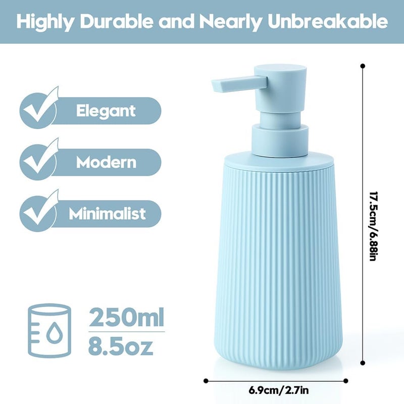 YAUKPH Small Soap Dispenser for Bathroom and Kitchen, Modern Farmhouse Striped Style Plastic Hand Soap Dish Soap Dispenser with Pump Light Blue - Image 3