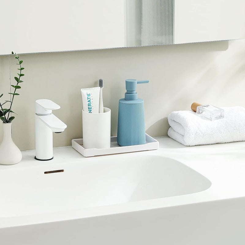 YAUKPH Small Soap Dispenser for Bathroom and Kitchen, Modern Farmhouse Striped Style Plastic Hand Soap Dish Soap Dispenser with Pump Light Blue - Image 2