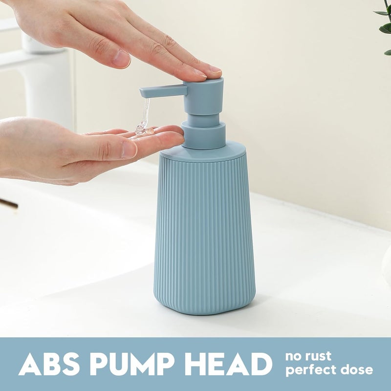 YAUKPH Small Soap Dispenser for Bathroom and Kitchen, Modern Farmhouse Striped Style Plastic Hand Soap Dish Soap Dispenser with Pump Light Blue - Image 4