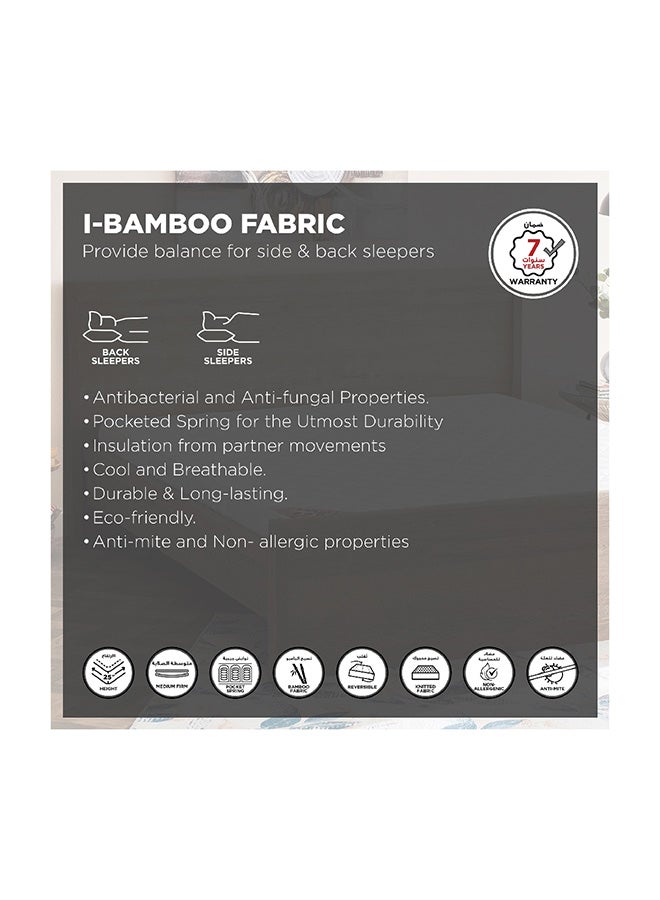 i-Bamboo Queen Fabric Pocket Spring Mattress 200 x 25 x 140 cm