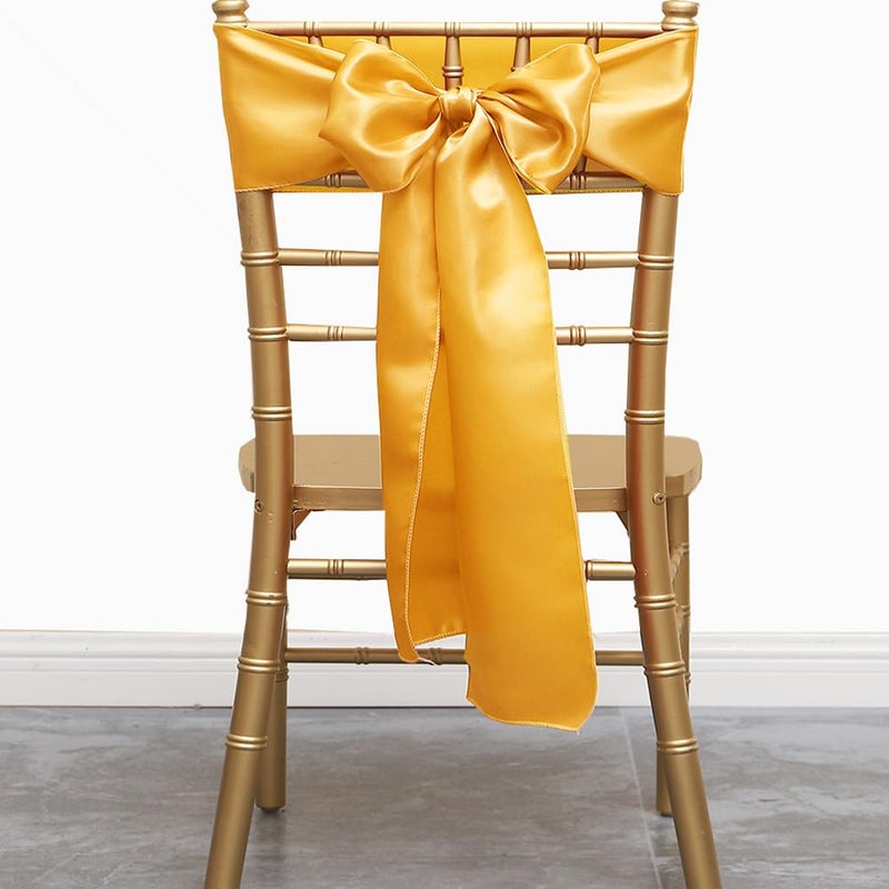 JFDYDM 50 Pack Satin Gold Chair Sashes for Christams Halloween Thanksgiving Wedding Party Decorations  Gold Sashes for Chairs Gold Satin Chair Sashes for Banquet Hotel Home Kitchen Decor - Image 3