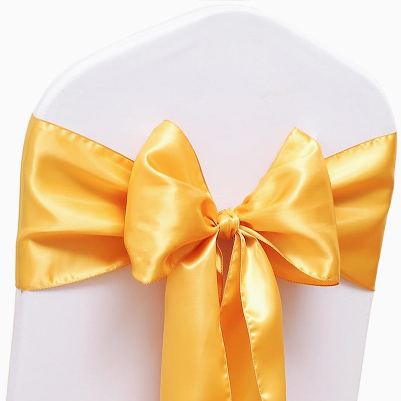 JFDYDM 50 Pack Satin Gold Chair Sashes for Christams Halloween Thanksgiving Wedding Party Decorations  Gold Sashes for Chairs Gold Satin Chair Sashes for Banquet Hotel Home Kitchen Decor - Image 1