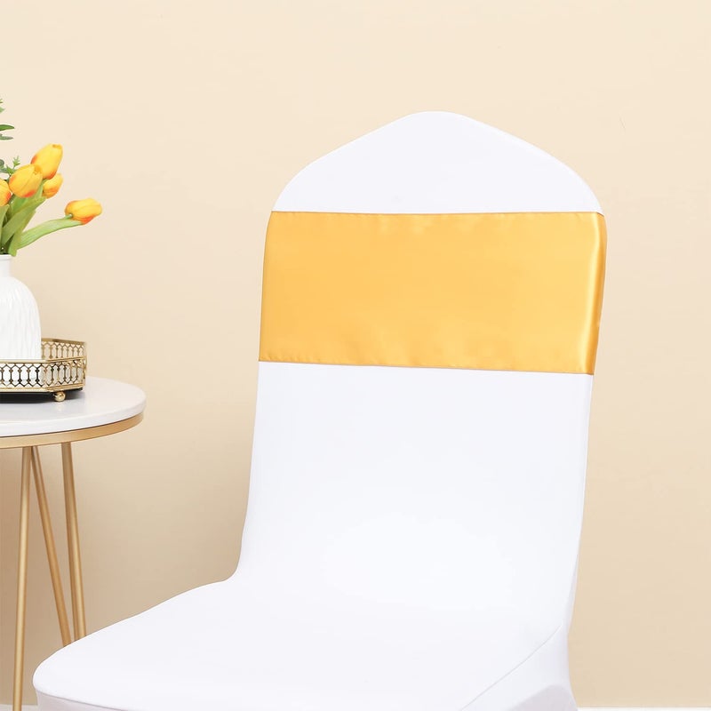 JFDYDM 50 Pack Satin Gold Chair Sashes for Christams Halloween Thanksgiving Wedding Party Decorations  Gold Sashes for Chairs Gold Satin Chair Sashes for Banquet Hotel Home Kitchen Decor - Image 5