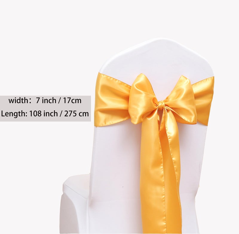 JFDYDM 50 Pack Satin Gold Chair Sashes for Christams Halloween Thanksgiving Wedding Party Decorations  Gold Sashes for Chairs Gold Satin Chair Sashes for Banquet Hotel Home Kitchen Decor - Image 4