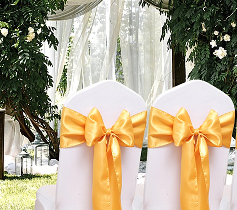 JFDYDM 50 Pack Satin Gold Chair Sashes for Christams Halloween Thanksgiving Wedding Party Decorations  Gold Sashes for Chairs Gold Satin Chair Sashes for Banquet Hotel Home Kitchen Decor - Image 2