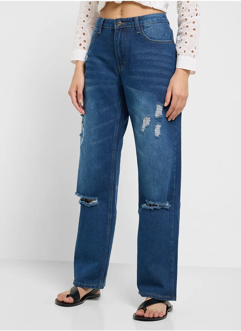 Ginger High Rise Relaxed Fit Ripped Jeans