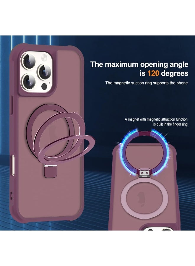 Magnetic for iPhone 16 Pro Max Case with Ring Stand, [10 FT Drop Protection] [Velvety Touch] Slim Translucent Matte Back Shockproof Phone Case for iPhone 16 Pro Max 6.9'', Wine Red - Image 5