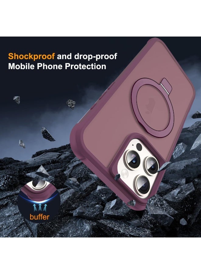 Magnetic for iPhone 16 Pro Max Case with Ring Stand, [10 FT Drop Protection] [Velvety Touch] Slim Translucent Matte Back Shockproof Phone Case for iPhone 16 Pro Max 6.9'', Wine Red - Image 2