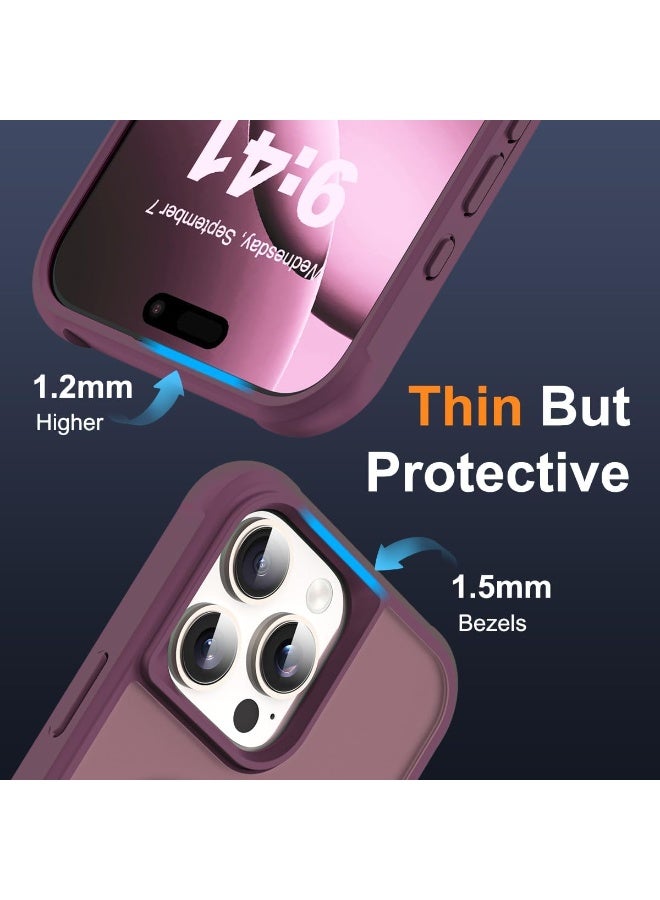Magnetic for iPhone 16 Pro Max Case with Ring Stand, [10 FT Drop Protection] [Velvety Touch] Slim Translucent Matte Back Shockproof Phone Case for iPhone 16 Pro Max 6.9'', Wine Red - Image 4