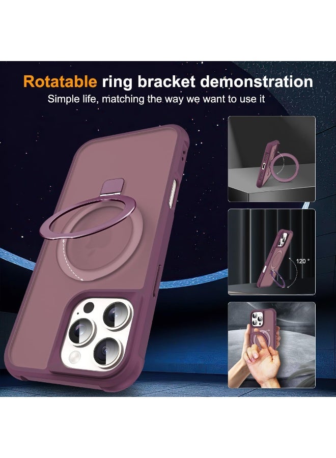 Magnetic for iPhone 16 Pro Max Case with Ring Stand, [10 FT Drop Protection] [Velvety Touch] Slim Translucent Matte Back Shockproof Phone Case for iPhone 16 Pro Max 6.9'', Wine Red - Image 3