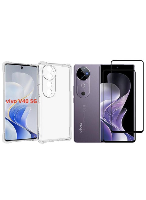 [1+2 مجموعات] غطاء حافظة لهاتف vivo V40 5G وواقي شاشة TPU نحيف مقاوم للصدمات مع وسادة هوائية [ليس من السهل أن يتحول إلى اللون الأصفر]