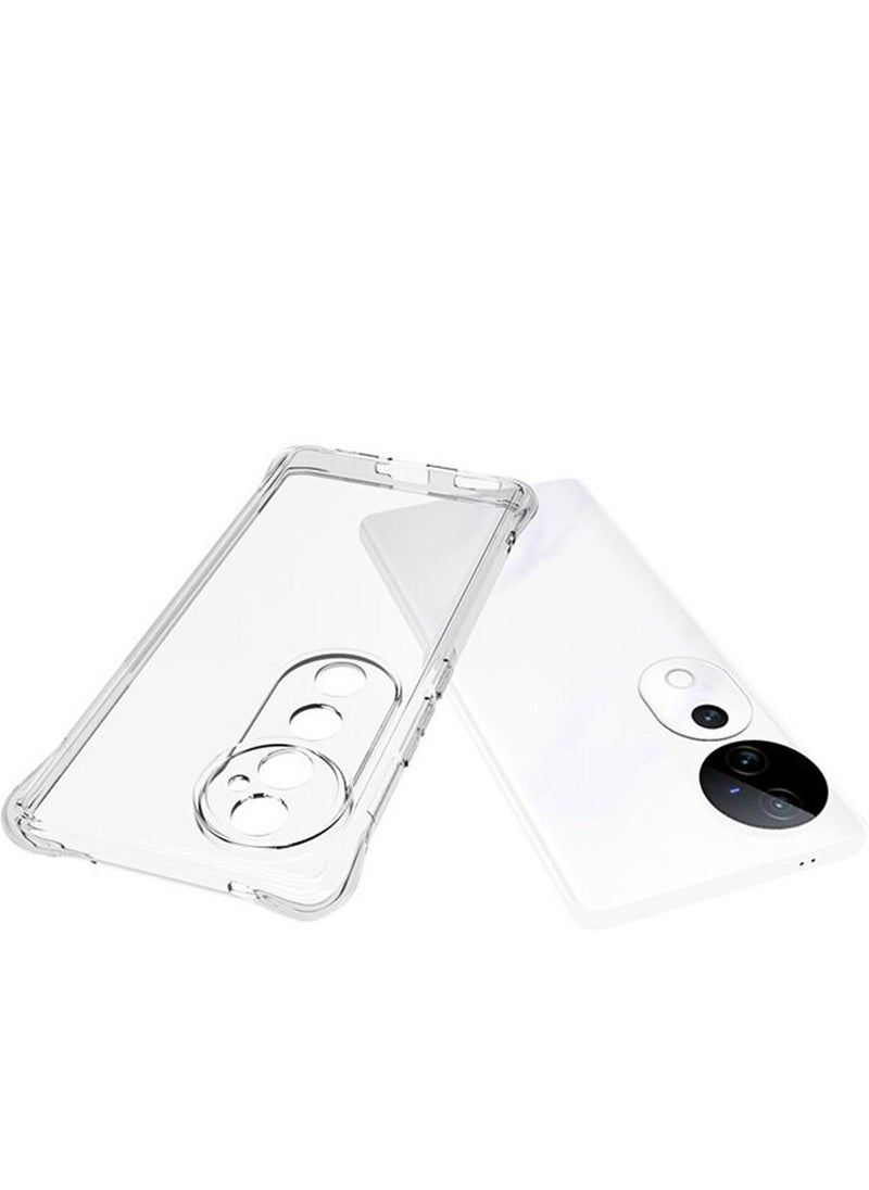 [1+2 مجموعات] غطاء حافظة لهاتف vivo V40 5G وواقي شاشة TPU نحيف مقاوم للصدمات مع وسادة هوائية [ليس من السهل أن يتحول إلى اللون الأصفر]