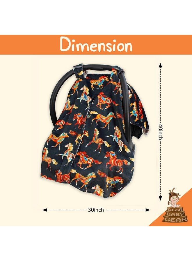 Dear Baby Gear - Baby Car Seat Canopy - Infant Car Seats Covers - Carseat Canopies for Boys and Girls - Toddler Carseat Cover with Snap Opening 40"x30"(Southwestern Tribal Horses - Reversible) - Image 4