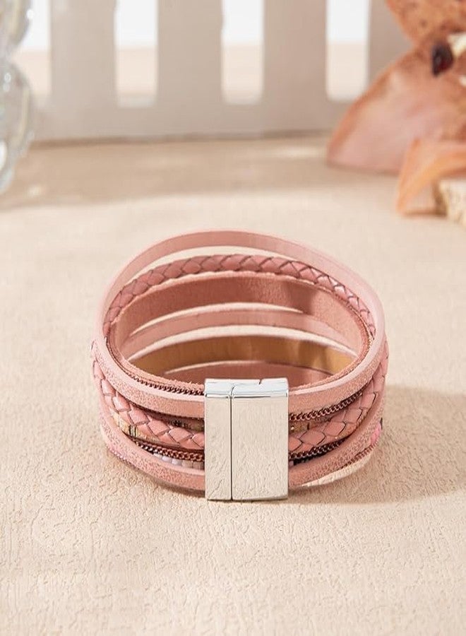 THE MEN THING REGALIA - Peach Genuine Braided Leather Bracelet Set for Men & Boys (8 inch) - Image 5