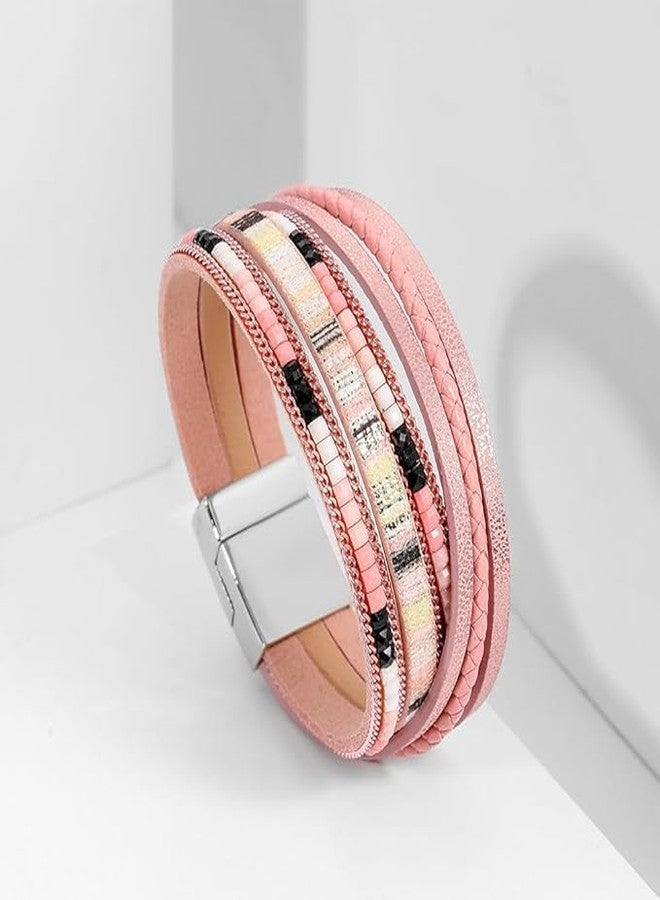 THE MEN THING REGALIA - Peach Genuine Braided Leather Bracelet Set for Men & Boys (8 inch) - Image 3