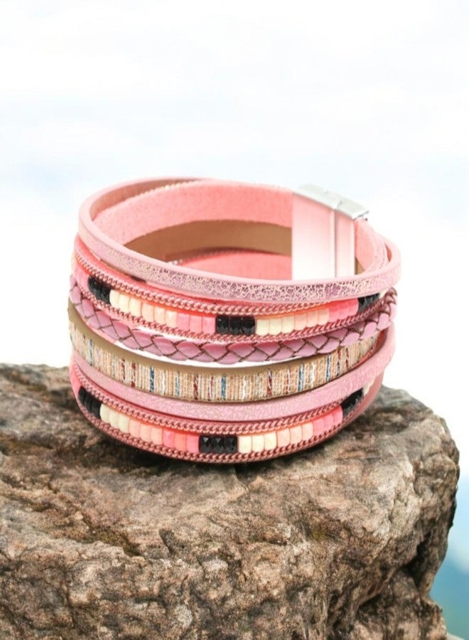 THE MEN THING REGALIA - Peach Genuine Braided Leather Bracelet Set for Men & Boys (8 inch) - Image 4