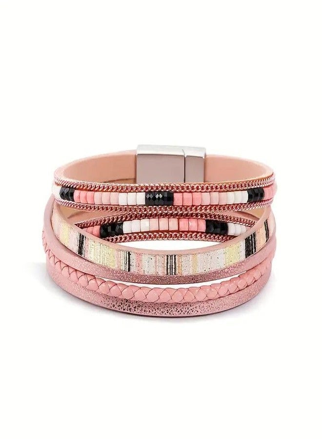 THE MEN THING REGALIA - Peach Genuine Braided Leather Bracelet Set for Men & Boys (8 inch) - Image 1