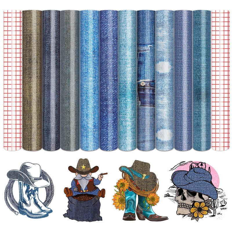 فينيل لاصق دائم من تينت نوت 10 ورقات 12x10 نمط جينز أزرق