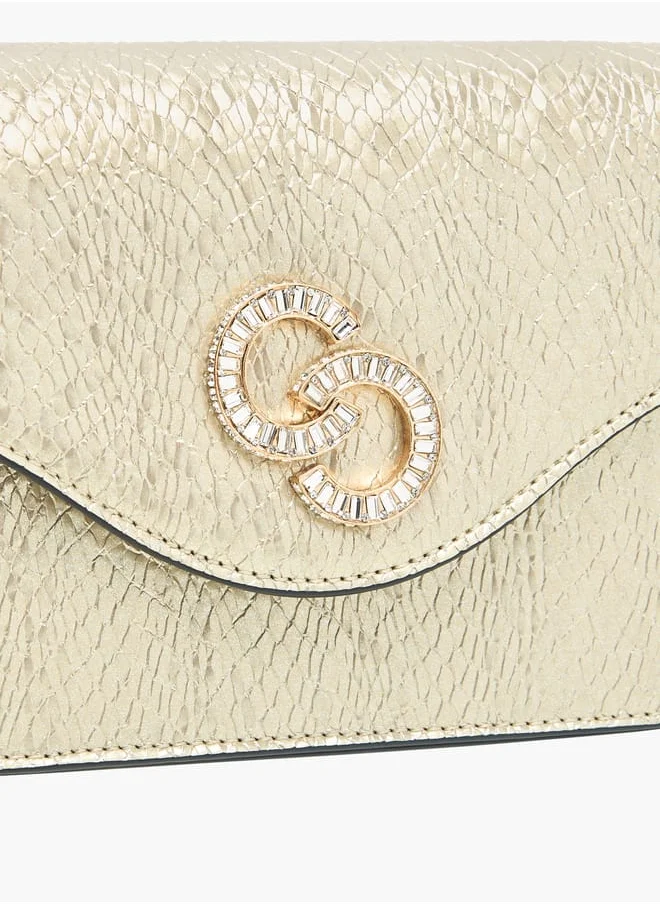 سيليست Womens Textured Crossbody Bag With Button Closure And Chain Strap