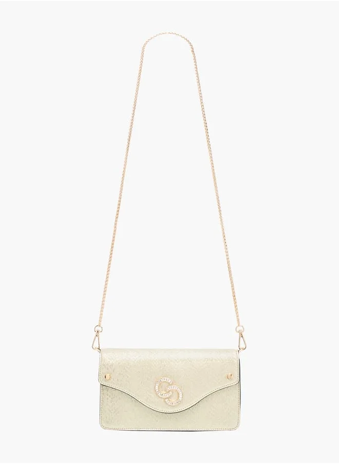 سيليست Womens Textured Crossbody Bag With Button Closure And Chain Strap