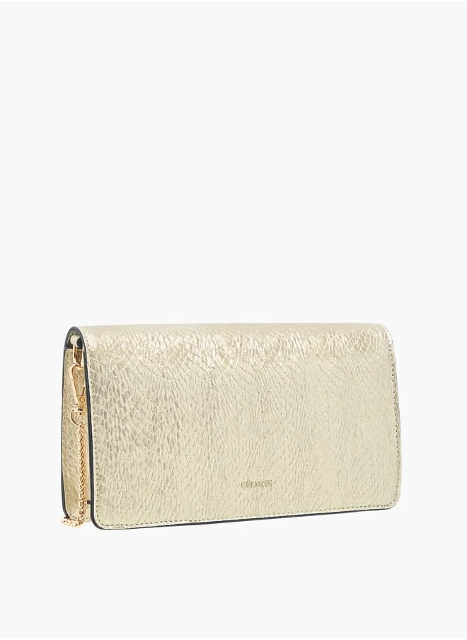 سيليست Womens Textured Crossbody Bag With Button Closure And Chain Strap