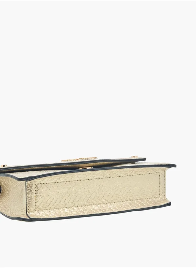 سيليست Womens Textured Crossbody Bag With Button Closure And Chain Strap