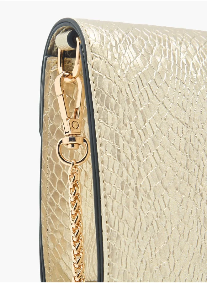 سيليست Womens Textured Crossbody Bag With Button Closure And Chain Strap