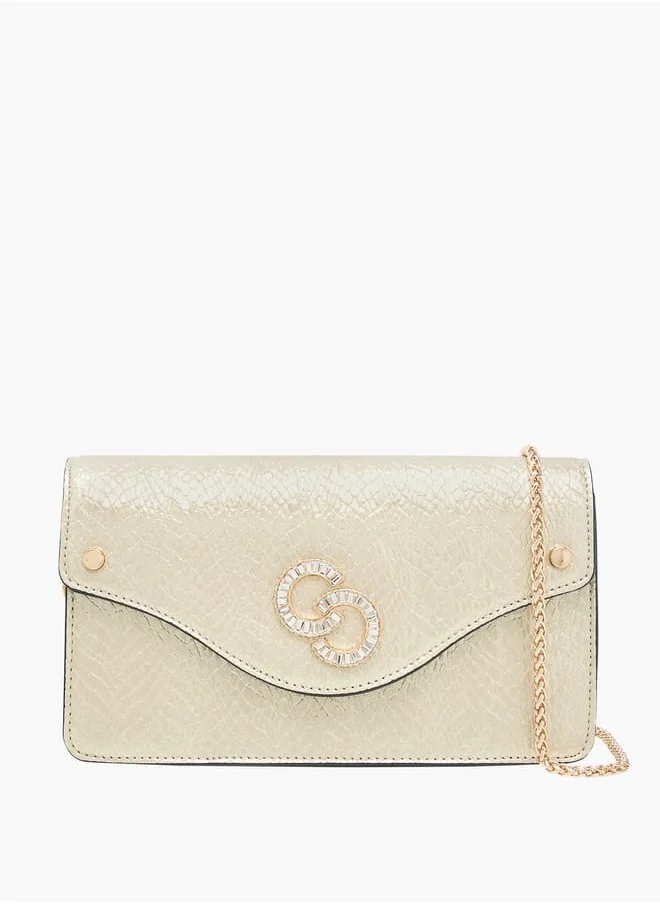 سيليست Womens Textured Crossbody Bag With Button Closure And Chain Strap