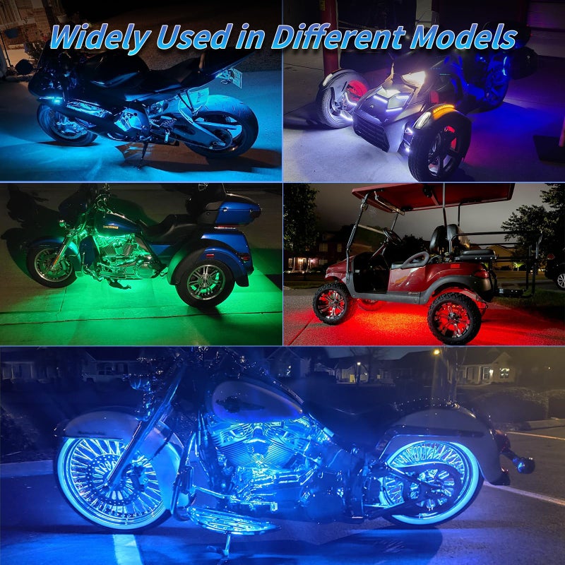 ZONECONA 8PCS Segmented Motorcycle RGB LED Light Kits with Brake Turn Signal, Underglow Lights with APP/Dual Remote, Multicolor 12v Waterproof Underbody Neon Strips Lights for Harley Honda Kawasaki - Image 5