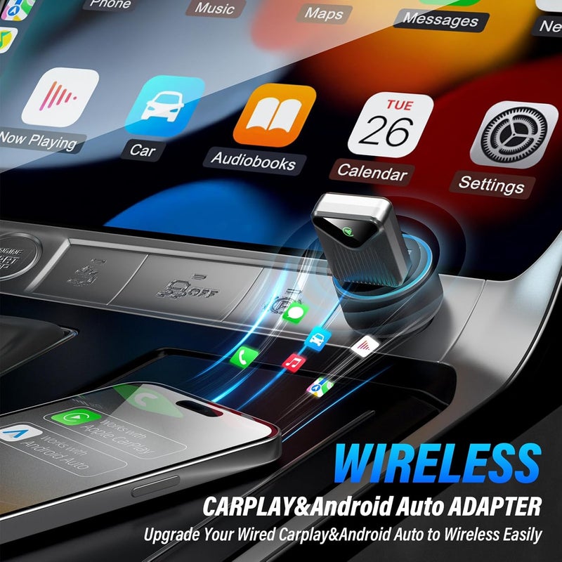 OFFBEAT AutoLink, 2-in-1 Wireless Apple CarPlay & Android Auto Adapter| Plug & Play Bluetooth 5.2 Connection| Converts Wired Android Auto/CarPlay to Wireless (Space Grey) - Image 2