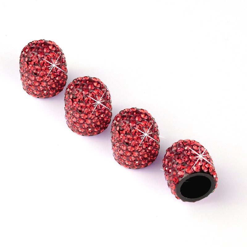 JUSTTOP 4 Pack Handmade Crystal Rhinestone Car Tire Valve Stem Caps Universal Fit for Cars Trucks Motorbikes  Red