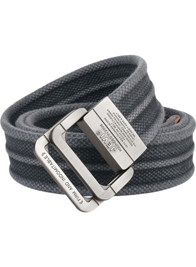 Jevi Men'S Casual Leather Belt Fashion Double Ring Buckle Canvas Belt Men'S Trendy Young All-Match Student Pure Cotton Belt - Image 2