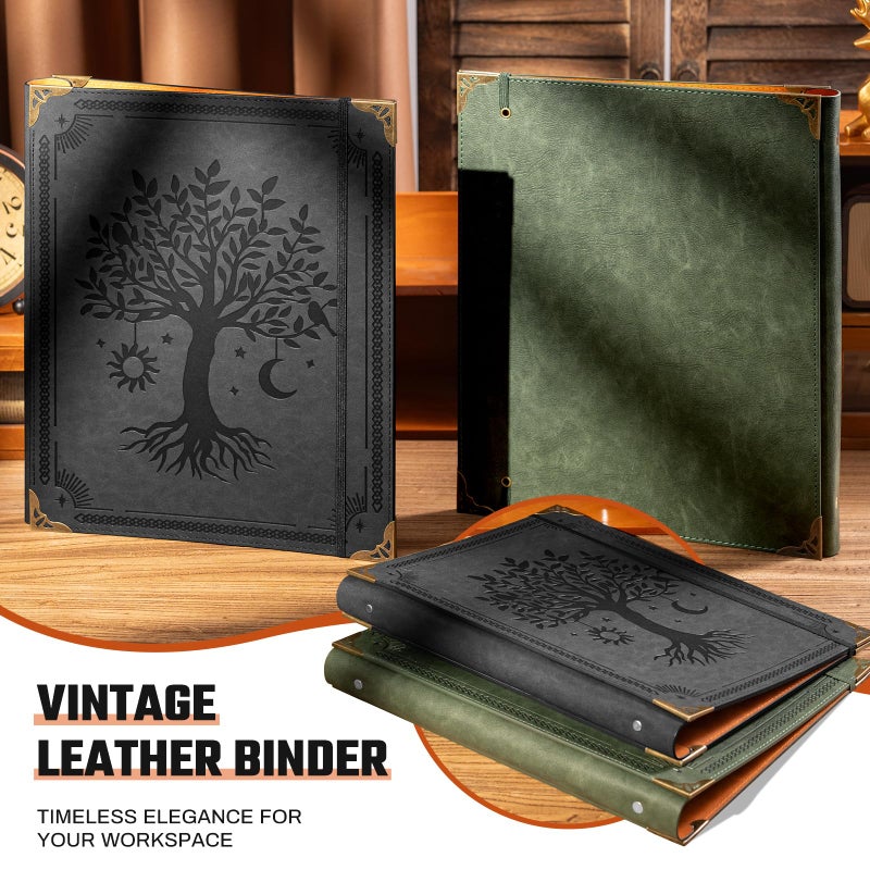 Ovesmusl PU Leather 3 Ring Binder 1 Inch Round Ring Binder Holds 200 Sheets 8.5"x11" Letter Size Paper, Wedding Family History Notebook Cover Loose Leaf Organizer, Black Tree - Image 4