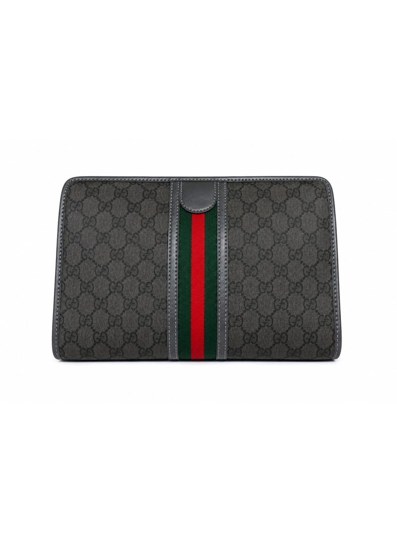 غوتشي حقيبة Gucci GG Supreme كلاتش للجنسين – رمادي وأسود مع شريط ويب المميز - Image 2