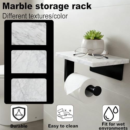 Nodafuer Toilet Paper Holder with Natural Marble Shelf for Bathroom WashroomWall Mounted Tissue Holder Suitable for Mega Roll Small 67 43 in Matte Black - Image 3