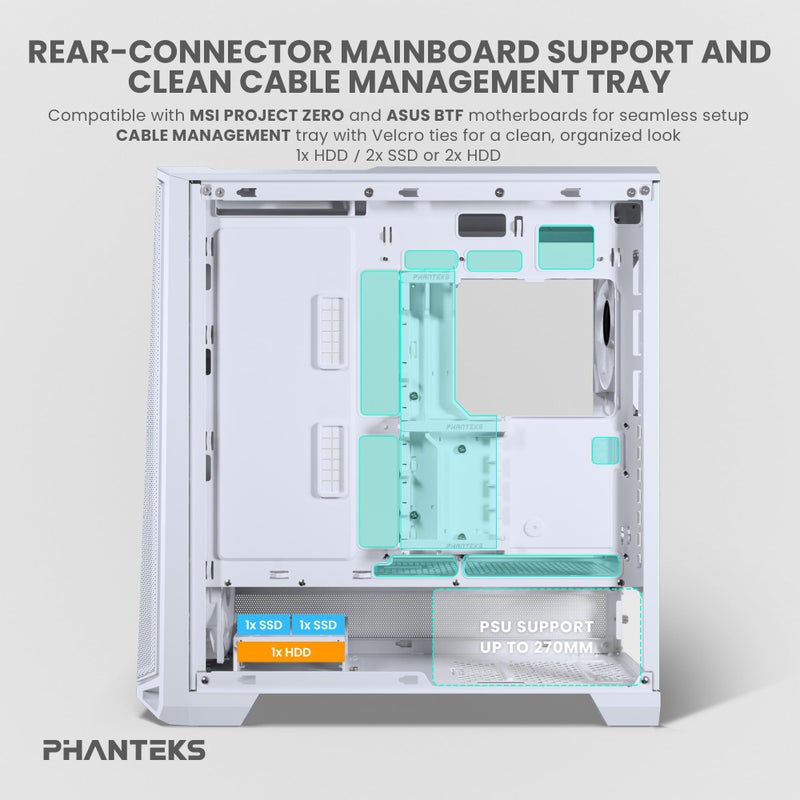 Phanteks Eclipse G400A ATX Mid-Tower Computer Case, PC Case with Tempered Glass Side Panel, RGB Gaming Chassis, 4 x 140mm Fans Pre-Installed (White) - Image 4