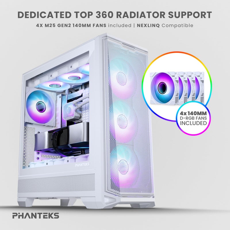 Phanteks Eclipse G400A ATX Mid-Tower Computer Case, PC Case with Tempered Glass Side Panel, RGB Gaming Chassis, 4 x 140mm Fans Pre-Installed (White) - Image 3