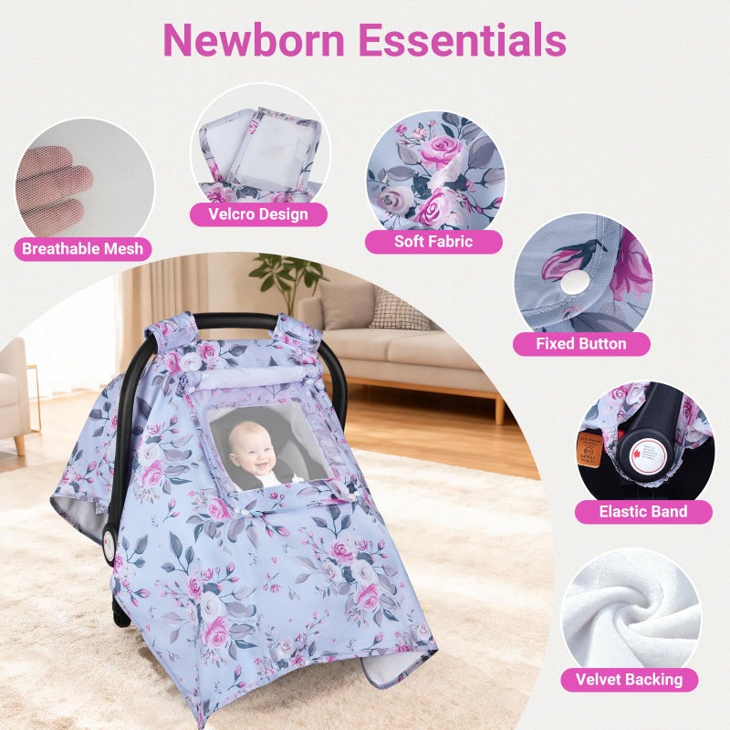 Bnditeu Car Seat Cover Baby, Carseat Covers Baby with 2 Layers Breathable Windows, Windproof Infant Car Seat Cover, Kick-Proof Baby Carrier Cover for Baby Girl Newborn Essentials - Image 5