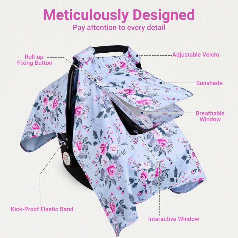 Bnditeu Car Seat Cover Baby, Carseat Covers Baby with 2 Layers Breathable Windows, Windproof Infant Car Seat Cover, Kick-Proof Baby Carrier Cover for Baby Girl Newborn Essentials - Image 3