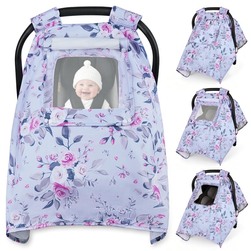 Bnditeu Car Seat Cover Baby, Carseat Covers Baby with 2 Layers Breathable Windows, Windproof Infant Car Seat Cover, Kick-Proof Baby Carrier Cover for Baby Girl Newborn Essentials - Image 1