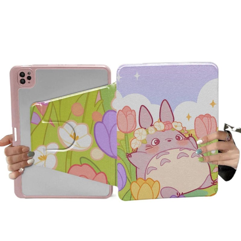 Rotating Tablet Case for Samsung Galaxy Tab S10 FE / Samsung Galaxy Tab S9 FE / Samsung Galaxy Tab S9 / Samsung Galaxy Tab S8 with Stand Cover and Pencil Storage in pink - Image 2