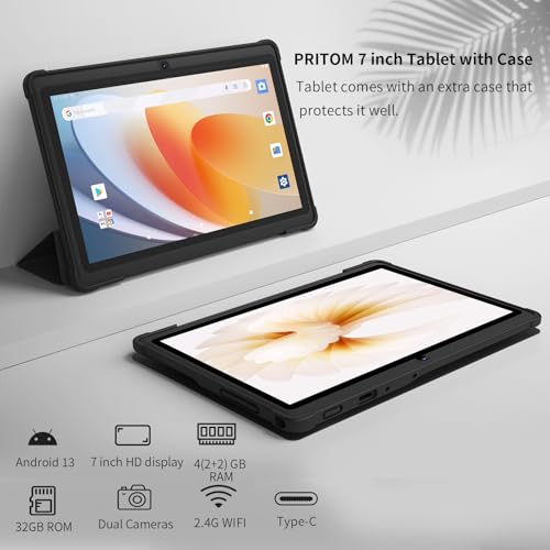 PRITOM K7PRO 7 inch Tablet with case 32 GB -Android 13 Tablet PC with Quad Core Processor, HD IPS Display, Dual Camera, WiFi, Bluetooth, Lightweight, 2025 (Black) - Image 2