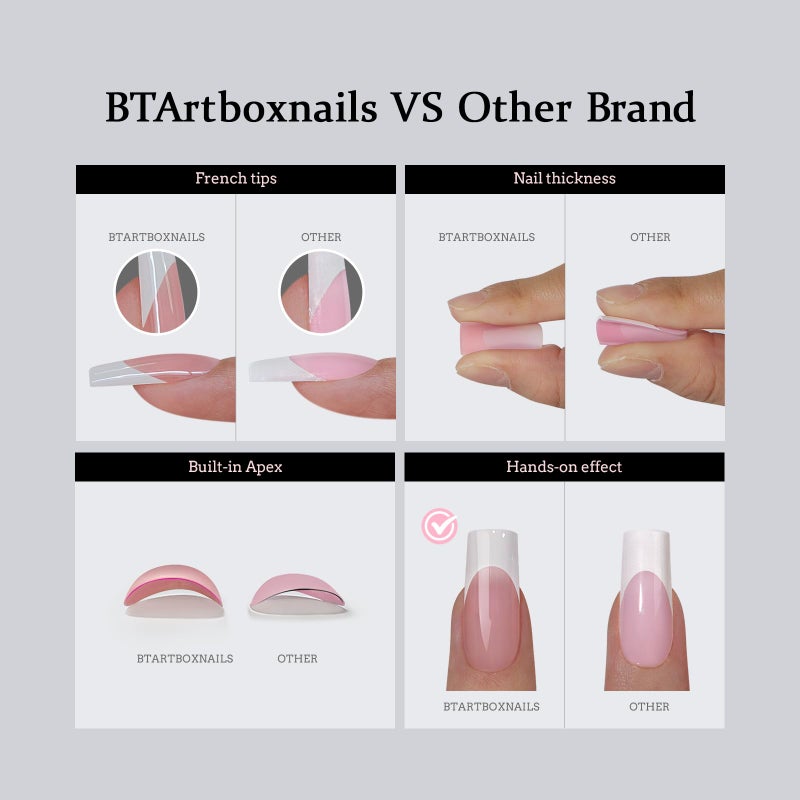 BTArtboxnails French Gel Nail Tips - French Tip Press on Nails Pink Medium Almond XCOATTIPS for Nail Extensions - Image 5