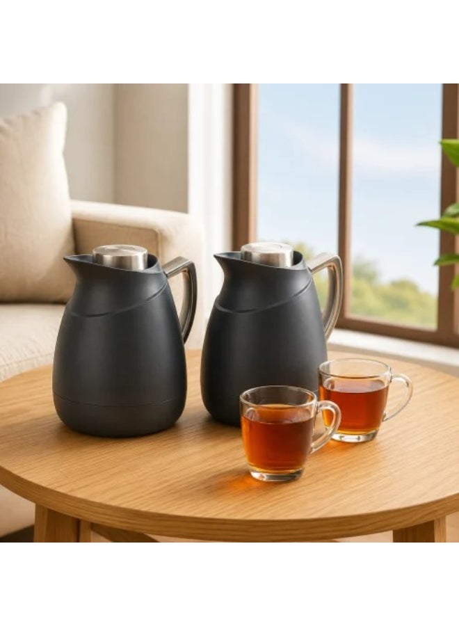 DIVA LADY ✨ Diva Lady 2-piece Thermos Set – 1 liter capacity per thermos – Insulated glass interior – Luxurious matte black finish – Ideal for coffee, tea, and hospitality - Image 1