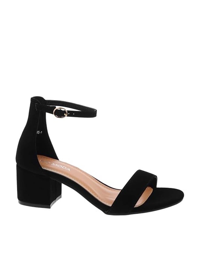 TOP Moda Darcie-1 Ankle Strap Dressy High Heel Sandal, Non-slip Sole, For Wedding, Party, Prom, Evening Wear, or Any Occasion, Sleek Style Block Heel Sandals, Black Nubuck, 8 - Image 1