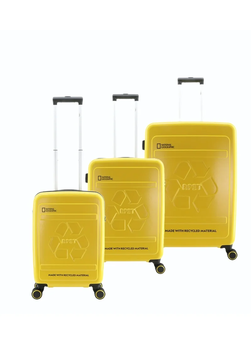 NATIONAL GEOGRAPHIC National Geographic RPET Balance Luggage Sets, Hardshell Durable Lightweight Suitcase 4 Double Wheels TSA Lock 3pcs Travel Trolley Bags Yellow (20+24+28 Inch).