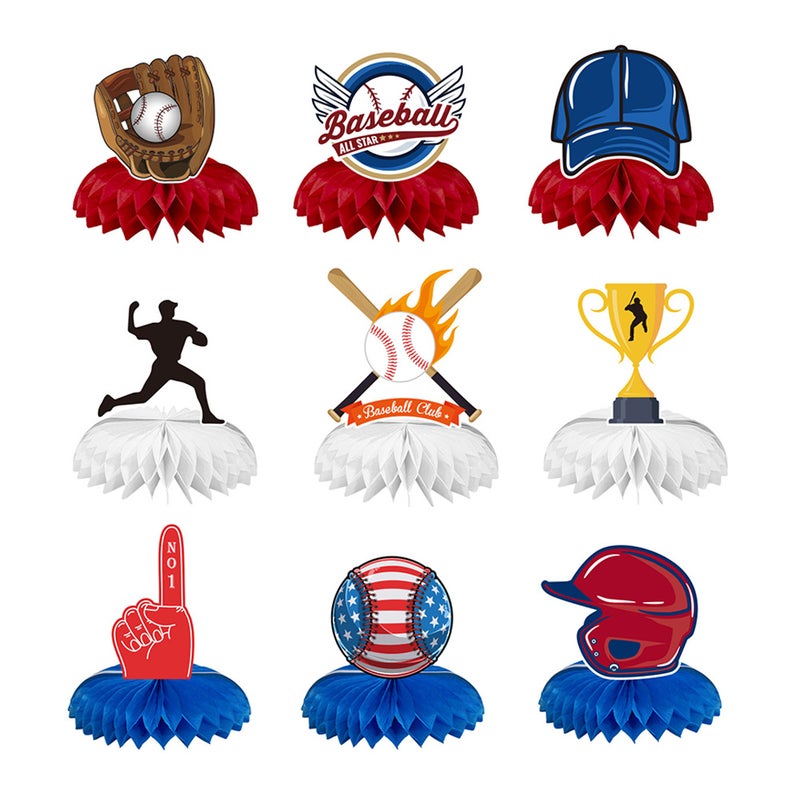 Baseball Honeycomb Centerpieces Birthday Party Tabletop Decorations Assorted Color 17x15x5cm 9Pcs - Image 1