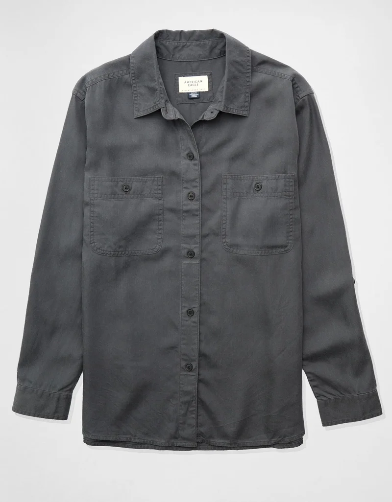 American Eagle AE Bestie Long-Sleeve Button-Up Shirt